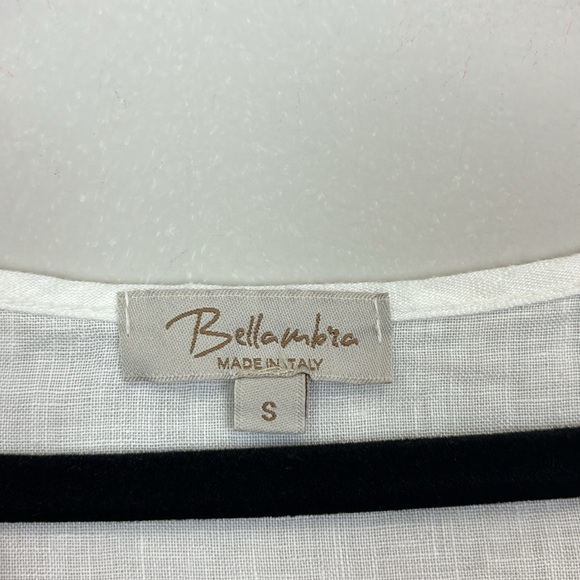BELLAMBRA White 3/4 Sleeve Blouse Top 100% Linen Made In Italy Womens Small - Picture 3 of 6